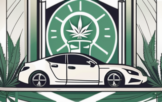 A car parked beside a large hourglass