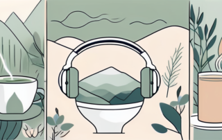 A variety of calming items such as a cup of herbal tea