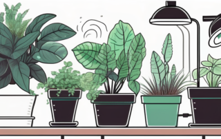 An indoor garden setup with various plants