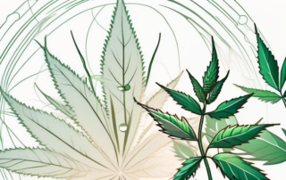 A hemp plant with a focus on its leaves and buds