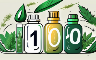 A variety of cbd capsules with the number 10 subtly incorporated into the design