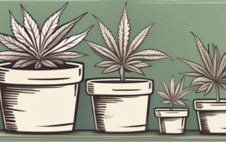 Several different sized hemp plants in pots