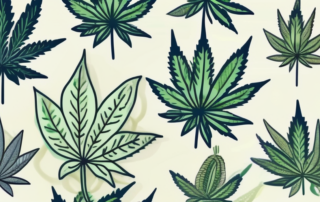 A cannabis leaf juxtaposed with symbols of headache and nausea