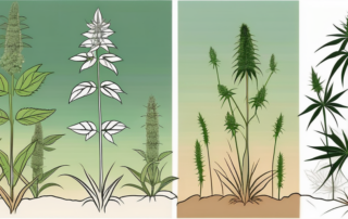 Several hemp plants in various stages of growth