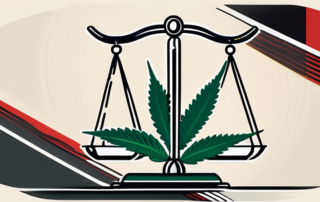 A cannabis leaf on a balanced scale