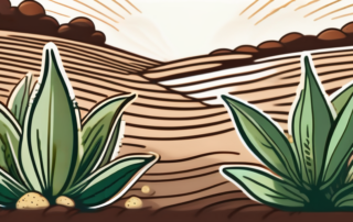 A variety of hemp seeds scattered on fertile soil with a few small hemp plants sprouting
