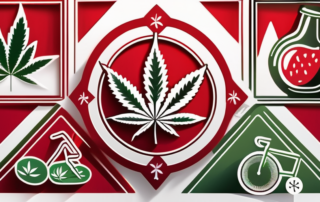 A marijuana leaf inside a red prohibition sign