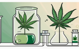 A cannabis plant growing in a medical test tube