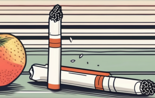 A broken cigarette next to a healthy fruit