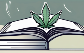 A cannabis leaf placed on top of a book