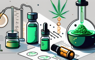 A laboratory setting with cbd oil in a dropper bottle