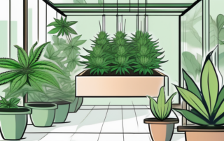 A lush cbd (cannabis) plant in a well-structured indoor garden setup