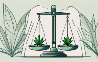 A cannabis plant inside a balance scale