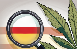 A detailed cannabis leaf on the backdrop of a german flag