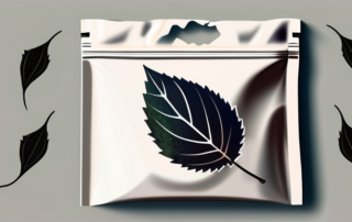 A pouch of chewing tobacco with ominous shadows and a broken or withered leaf nearby