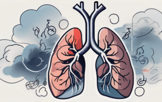 A lit joint surrounded by symbols of a fast-beating heart and a pair of lungs