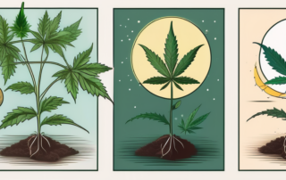 A cannabis plant at different stages of growth