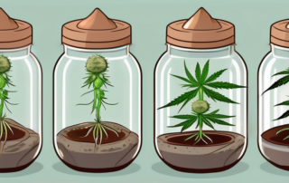 Various stages of a cannabis seed germinating