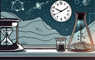 An alarm clock on a bedside table with a moonlit window in the background