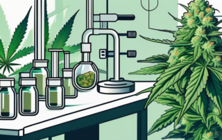 A cannabis plant in a medical lab setting