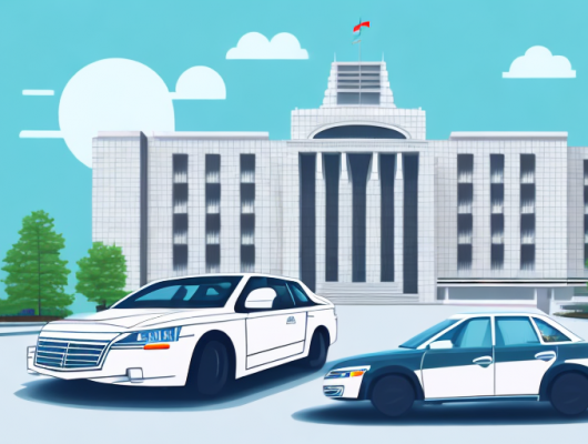 A car with a blank license plate in the foreground