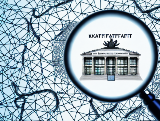 A german kba (kraftfahrt-bundesamt) building with a large magnifying glass focusing on it