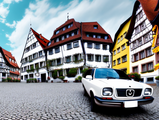A car with a blank license plate parked in a picturesque setting indicative of landsberg am lech