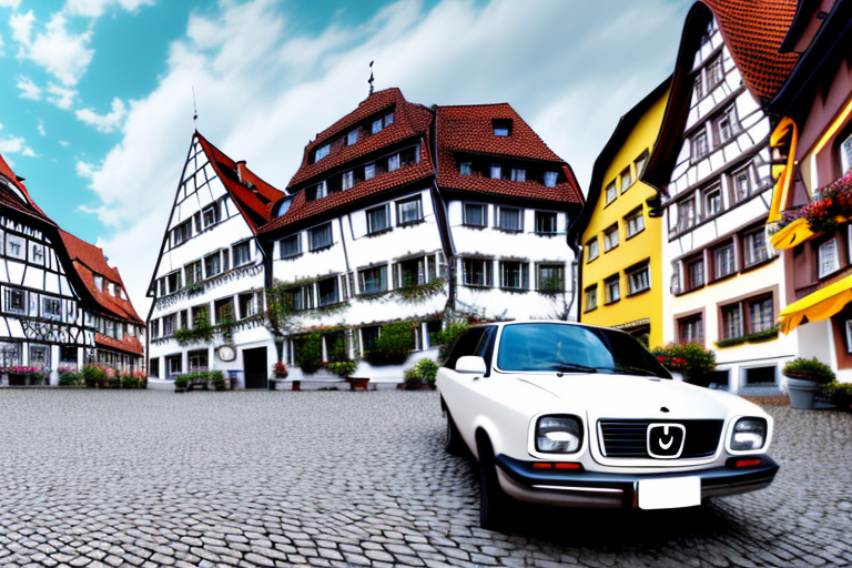 A car with a blank license plate parked in a picturesque setting indicative of landsberg am lech