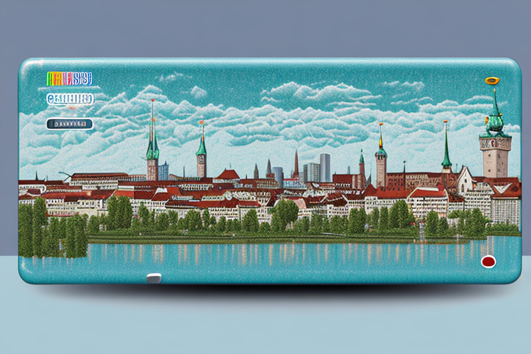 A car license plate with an abstract representation of the cityscape of landsberg am lech