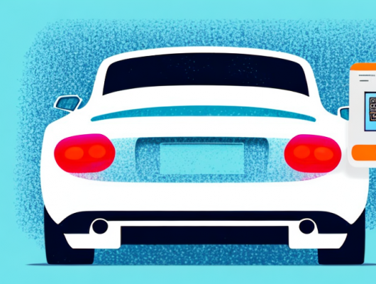 An iphone displaying a photo of a car with its license plate being blurred or obscured