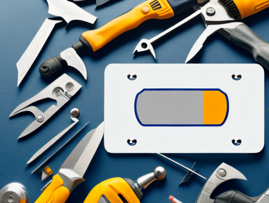 A license plate being removed from a car using a screwdriver