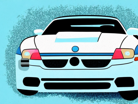 An iphone displaying a photo of a car with its license plate blurred out