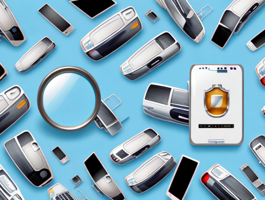 Several smartphones displaying different car license plates