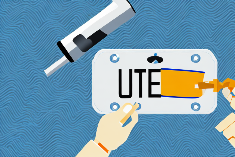 A license plate being carefully removed from a car using a screwdriver