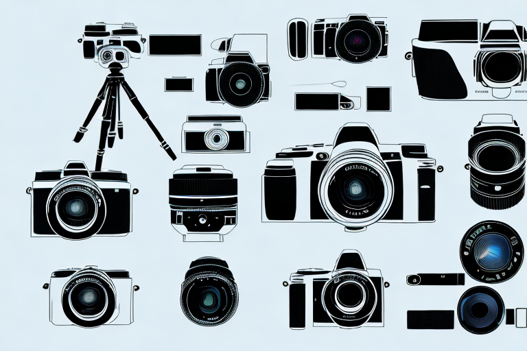 A professional camera on a tripod focusing on a sleek car