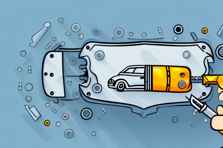 A car with its license plate being unscrewed using a screwdriver