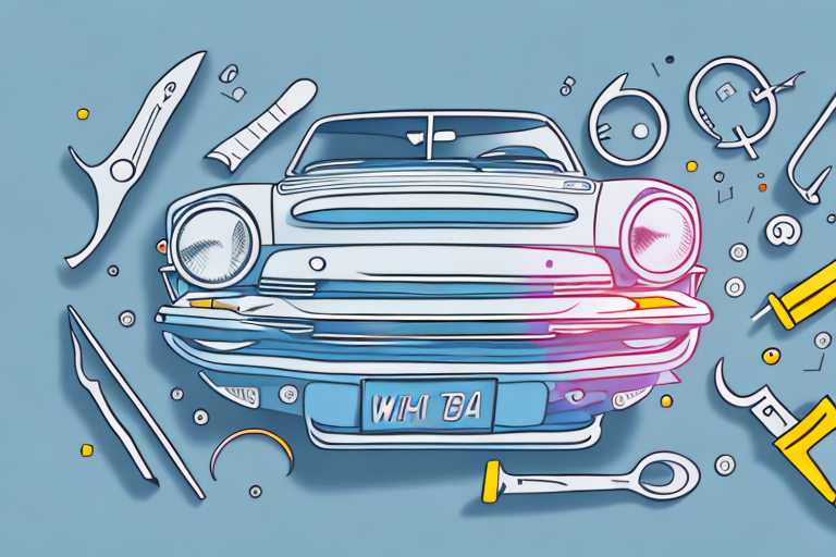 A car with a license plate being carefully unscrewed