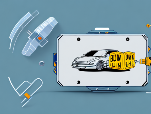 A car with its license plate being unscrewed by a floating screwdriver