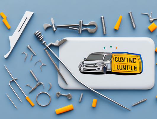 A car with a license plate in the process of being unscrewed