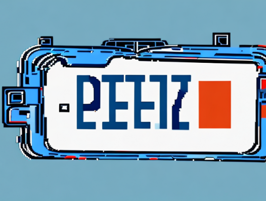 A video screen showing a blurred or pixelated car license plate