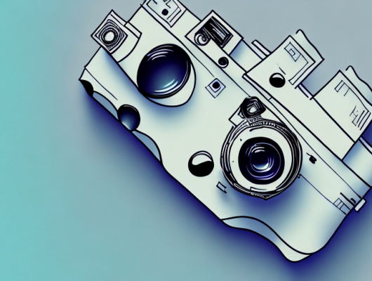 A camera lens focusing on a blurred or pixelated image