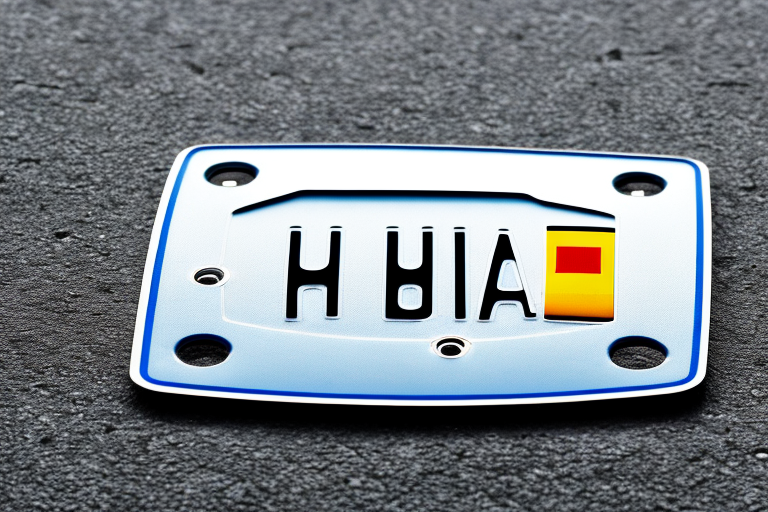 A german car license plate with the abbreviation "hab" in a scenic background of german roads and landmarks