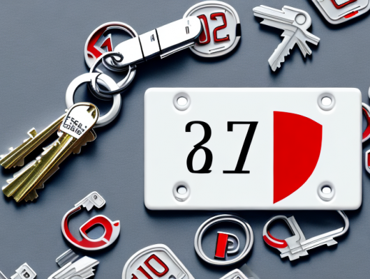 A german license plate with red numbers and letters