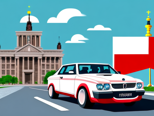 A car with red license plates driving on a german road