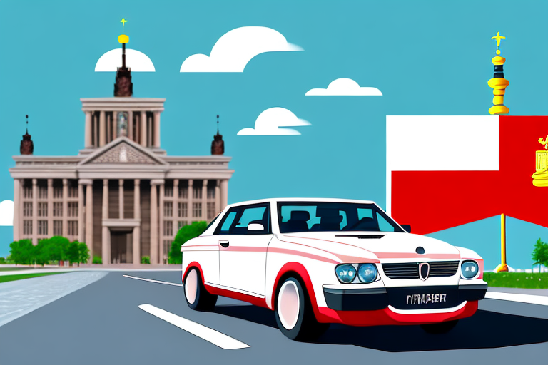 A car with red license plates driving on a german road