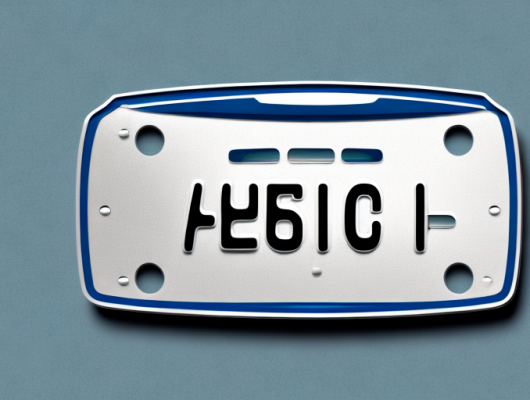 A car license plate with a sticker on it