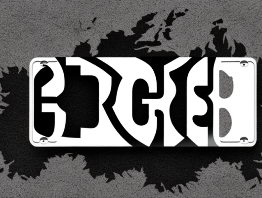 A european license plate painted in black with an incorrect eu country symbol