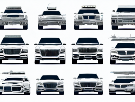 A few different types of government vehicles like a limousine