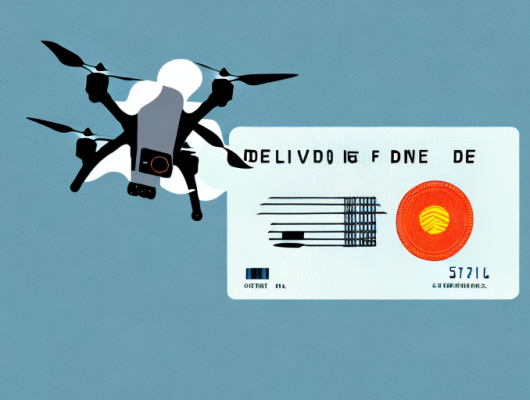 A drone flying in the sky with a german driving license floating nearby