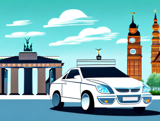 A car with a digital tablet on its roof